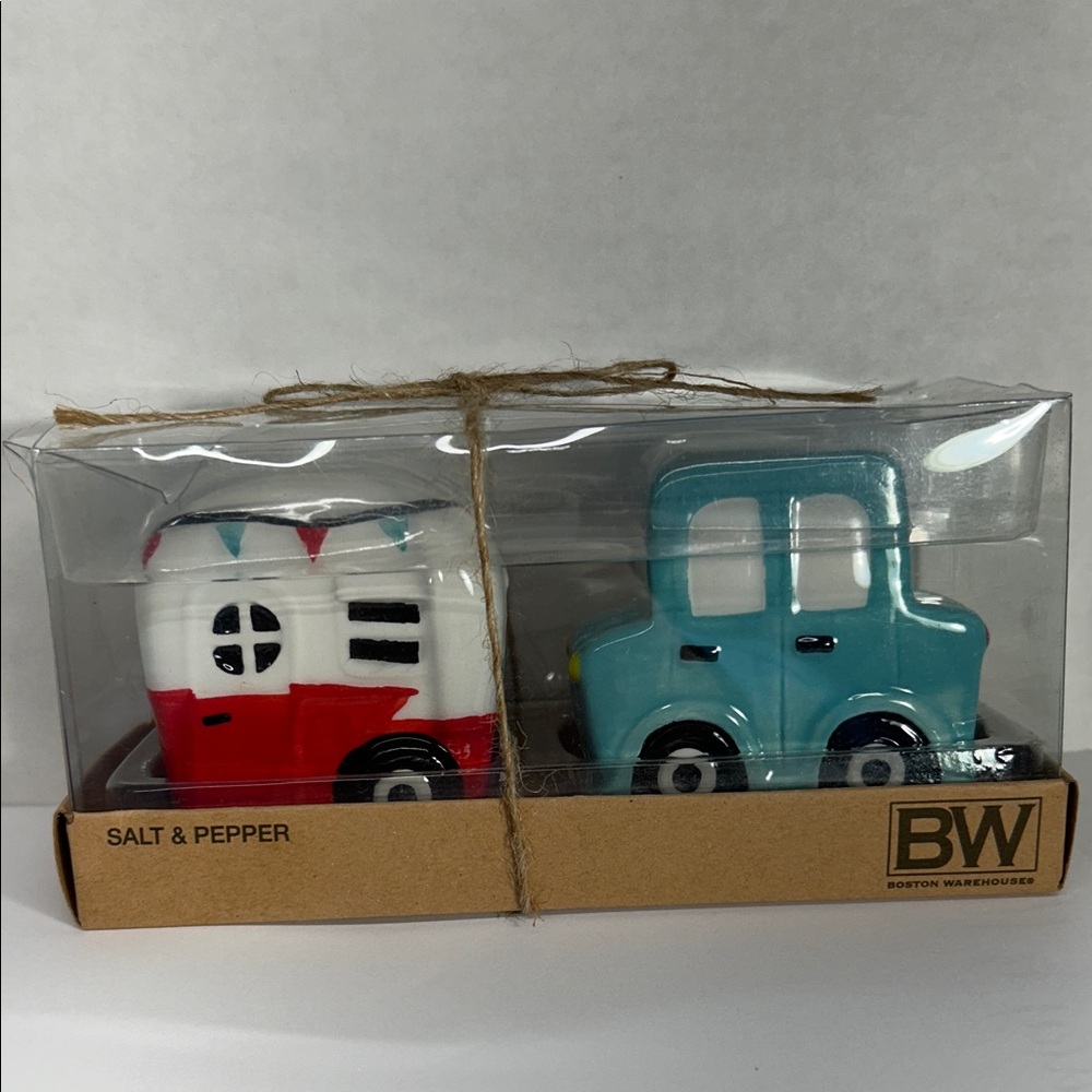 Boston Warehouse Blue Car and Red Camper Salt and Pepper Shakers